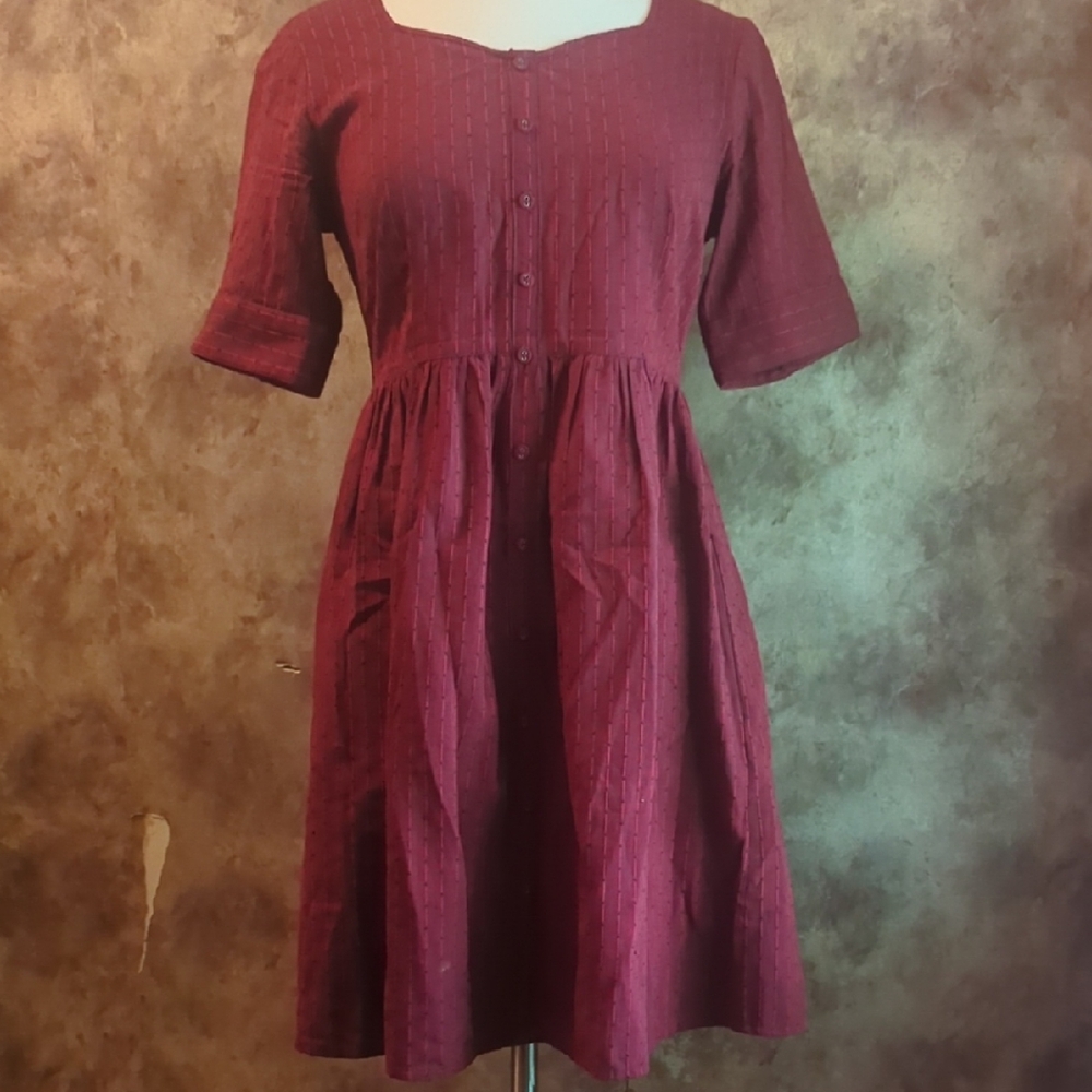 Elegant Burgundy Button-Down Dress